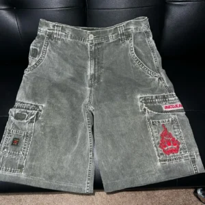 JNCO Grey and Red Logo Shorts