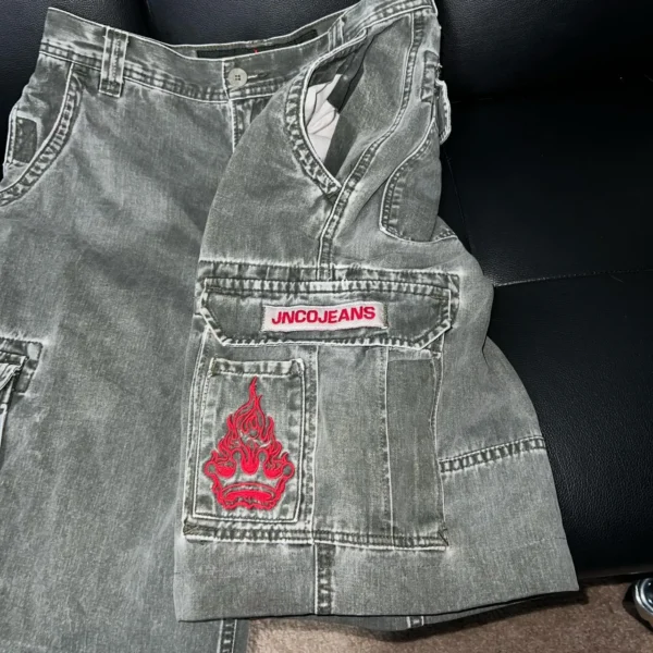 JNCO Grey and Red Logo Shorts